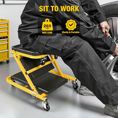 YELLOW JACKET Garage Creeper Seat, 2-in-1 Mechanic Creeper, 36 Inches Foldable Z Garage Seat with 6 PCS Wheels, 330 LBS Capacity Rolling Automotive Creeper Lay Down or Sit for Shop, Auto Repair