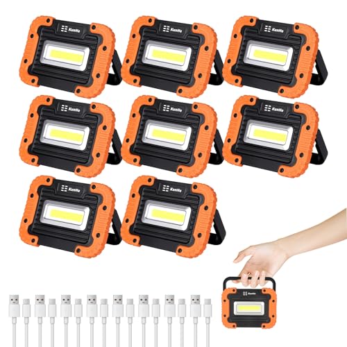 KunHe 8 Pack Rechargeable LED Work Light 500LM Portable Light with Magnetic Base 2 Light Modes 1800mAh Battery IPX4 Flood Light for Car Repair Job Site - style: 8 PACK Rechargeable Version