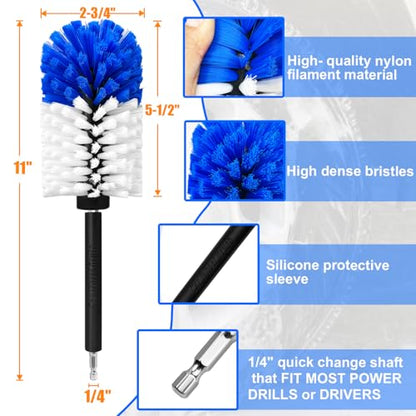 Wheel Brush Kit,Soft Drill Wheel Cleaner Brush, No Scratches Highly Dense Car Cleaning Brush Set for Wheels, Tire, Rims, Engines, Exhaust(Blue + White 3 Pk) - color: Blue + White 3 Pk