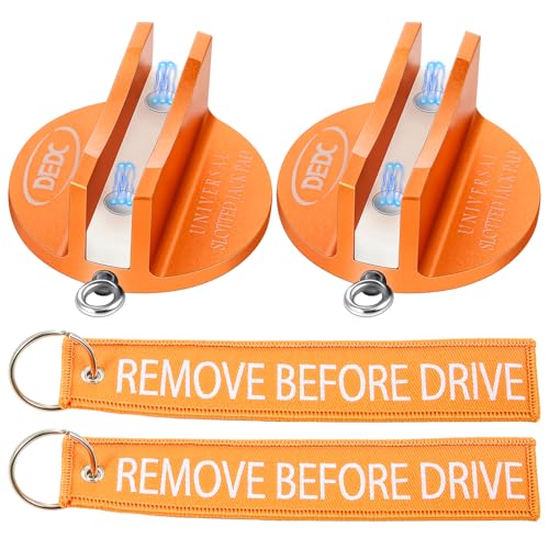 DEDC Universal Aluminum Grooved Magnetic Jack Pad 2 Pcs, Jacking Puck Pinch Weld Frame Rail Adapter with 2 Reminder Streamers, Oil Change Mush Haves, Mechanic Tools in Garage, Gifts for Mechanics - color: Orange 2 Pcs