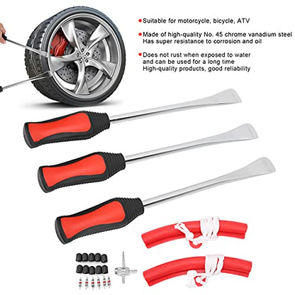 Tire Spoon Lever Iron Tool Set, Professional Tire Changing Kit with Valve Core Tool for Motorcycle Bike ATV, Chrome Vanadium Steel Tire Repair Tool Kit