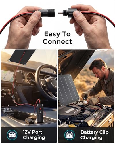 10W Solar Battery Charger, 12V Maintainer - Waterproof for Car & RV | Smart Solar Trickle Charger With Indicator Lights, Reverse Protection, No Overcharge for Car, Truck, Boat, Rv, Motorcycle. - style: 10W