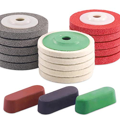 Keadic 18Pcs 4 Inch Wool Felt Polishing Wheel Disc Kit Includes Wool Felt Disc Wheel Pad and Buffing Polishing Paste, Wool Polishing Wheel Buffer Pads Wool Polishing Disc for Marble - color: 18Pcs Polishing & Sanding Wheel Disc Kit