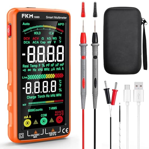 FKM Smart Digital Multimeter Tester TRMS 6000 Counts,Rechargeable Voltmeter | 5"Color LCD,Auto-Ranging Automotive Multimeter,for AC/DC Current,AC/DC Voltage,NCV,Ohm,Capacitance,Resistance,Continuity,Temp - style: Digital Multimeter（5" Backlit Color Screen