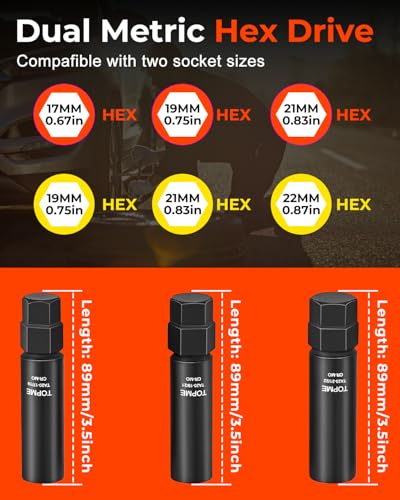 3 Piece 10 Spline Lug Nut Socket, Compatible with Bimecc 10 Spline Lug key | 10 Point Lug Nut Key For Truck Large SUV with 13/16 and 7/8 Hex Drive, CR-MO - color: Ta23-21/22 - 3 Piece Set