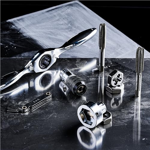 toolant 41pcs SAE Ratcheting Tap and Die Set, Complete Tap, Die, and Handle Kit, Effort-saving Ratcheting Handle, Full Range of SAE Sizes from #4 to 1/2" including UNC, UNF, and 1/8 NPT, Plastic Case - size: 41pcs set