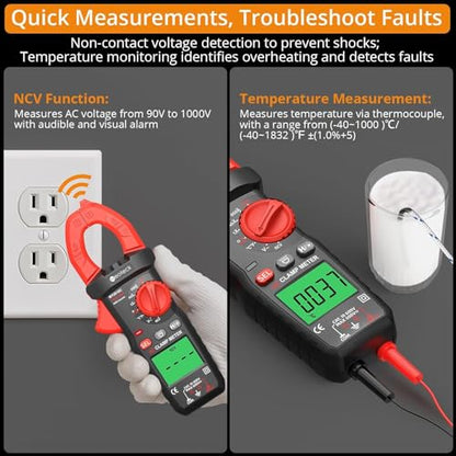 Neoteck Clamp Meter 4000 Counts Amp Meter for TRMS AC Current AC/DC Voltage 600A Auto Range Digital Multimeter with Capacitance Continuity Resistance NCV Diode Test for Car Electric Cabinet - style: Red,600A AC Current