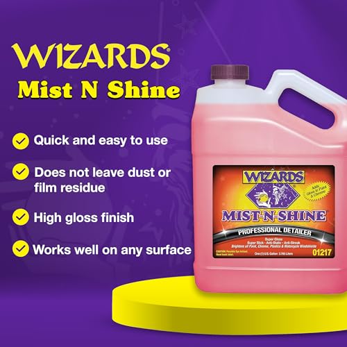 Wizards Mist-N-Shine Professional Car Detailing Spray - Quick Detailer Spray for Cars, Show-Car Gloss, Streak-Free Finish on Paint, Chrome, Glass and Plastic Trim, Wax-Free Formula - 1 Gallon Refill - size: 128 Fl Oz (Pack of 1)