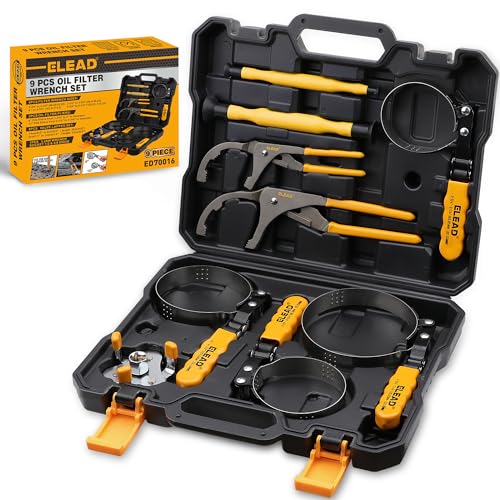 ELEAD 9-Piece Ultimate Oil Filter Wrench Set - Professional Oil Filter Removal Tool, Swivel Head Oil Filter Wrenches, Adjustable Oil Filter Remover Pliers, Universal Oil Filter Wrench and Valve Lapper - style: Multi-Use Set
