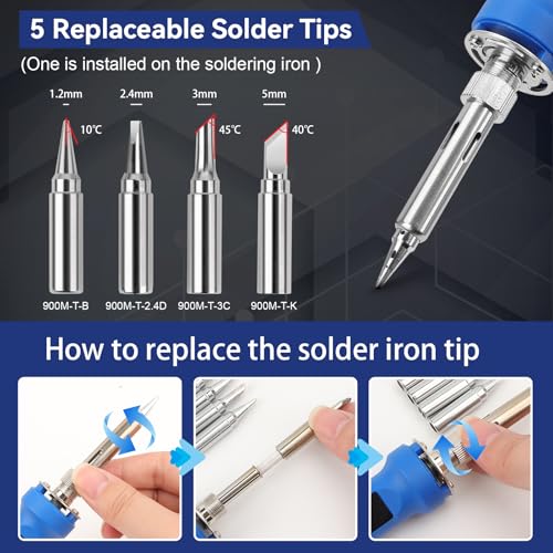 194PCS Soldering Iron Kit,100W Soldering Iron Adjustable Temperature,Solder Wire,Stand,Desoldering Pump,Soldering Welding Iron Kit for Electronics Hobby DIY 110V US Plug