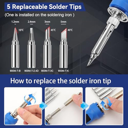 194PCS Soldering Iron Kit,100W Soldering Iron Adjustable Temperature,Solder Wire,Stand,Desoldering Pump,Soldering Welding Iron Kit for Electronics Hobby DIY 110V US Plug