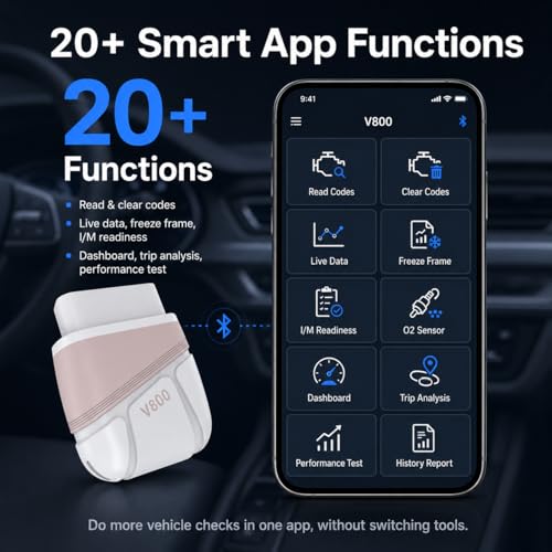 OBD2 Scanner,Portable Bluetooth Car Diagnostic Tool for OBDII Cars,Fast 4-System Scan, Auto VIN for 10K+ Vehicles, Live Data, 200K+ DTC Lookup, I/M Readiness, for Emissions & Repairs