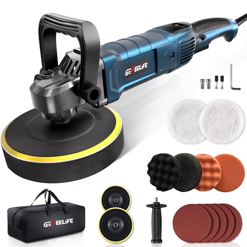 GEVEELIFE Buffer Polisher, 6 Inch/7 Inch 1600W Rotary Car Buffer Polisher Waxer, 7 Variable Speed 1000-3500 RPM, Detachable Handle for Car, Boat Sanding, Polishing, Waxing - color: Blue