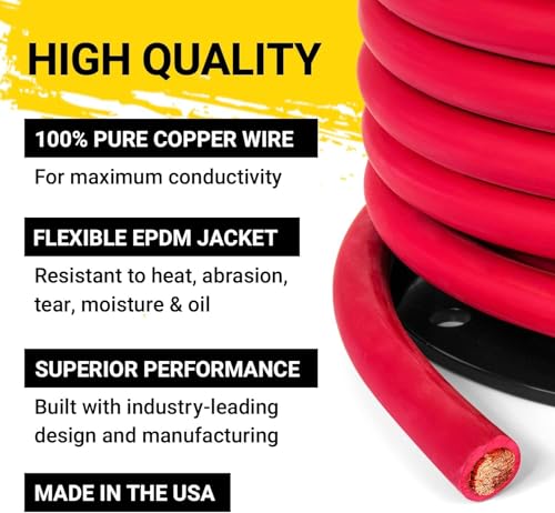 Spartan Power Welding Lead & Car Battery Cable - DIY Bulk Automotive Grade Copper Wire - 600 Volt, 2/0 AWG, 5 Foot, Red - size: 5 FT, style: 00 (2/0) AWG RED