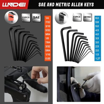 LLNDEI 3/8 inch Drive 12 Point Socket Set 71 Piece,SAE(5/16-3/4in) and Metric(8-22mm),Deep & Shallow,CR-V.With Drill Socket Adapter & Extension Bar 3/8 in,Hex Key Set 12Pt Can Also Be Used on 6pt