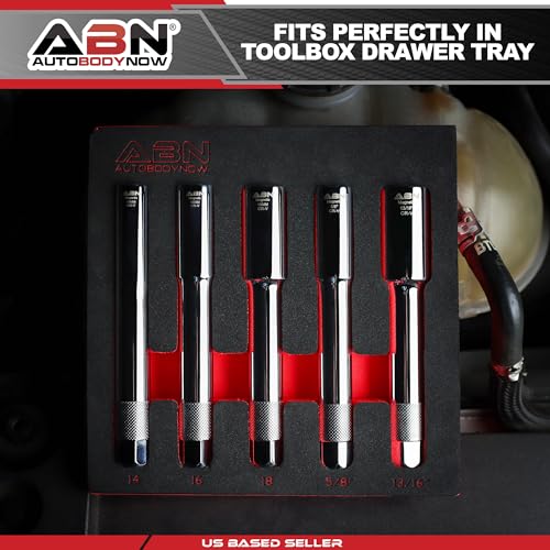 ABN Extra Deep Socket Set 5 Pieces - 3/8 Inch Drive Magnetic Grip Cr-V Deep Well Sockets - 6 Point 5/8 and 13/16in - 12 Point 14, 16 and 18mm
