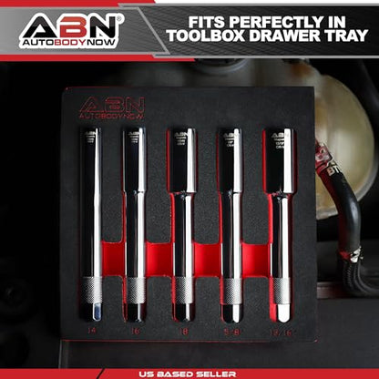 ABN Extra Deep Socket Set 5 Pieces - 3/8 Inch Drive Magnetic Grip Cr-V Deep Well Sockets - 6 Point 5/8 and 13/16in - 12 Point 14, 16 and 18mm