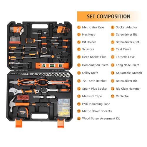 GarveeTech 247 Piece Tool Set, General Home/Auto Repair Tool Kit, Combination Package Mixed Tool Set Hand Tool Kit with Plastic Toolbox Storage Case - size: 247pcs