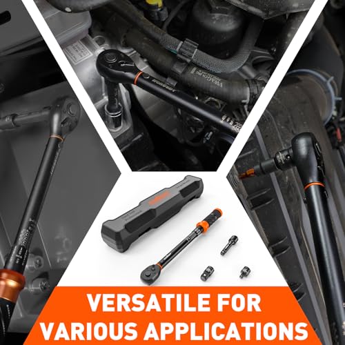 HORUSDY 3/8" 5PCS Torque Wrench Set(5–45 ft-lb/ 6.8–61 Nm) – Torque Wrench 3/8 Drive with 3" Extension, 3/8" to 1/4" & 3/8" to 1/2" Adapters, Case for Bike, Car, Moto & Other Repair - size: 5–45 ft-lb, style: 3/8" drive with 3" Extension, 3/8" to 1/4" & 3