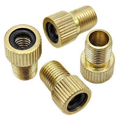 Brass Presta Valve Adapter - Convert Presta to Schrader - Inflate Tire Using Standard Pump or Air Compressor (4 Pack)