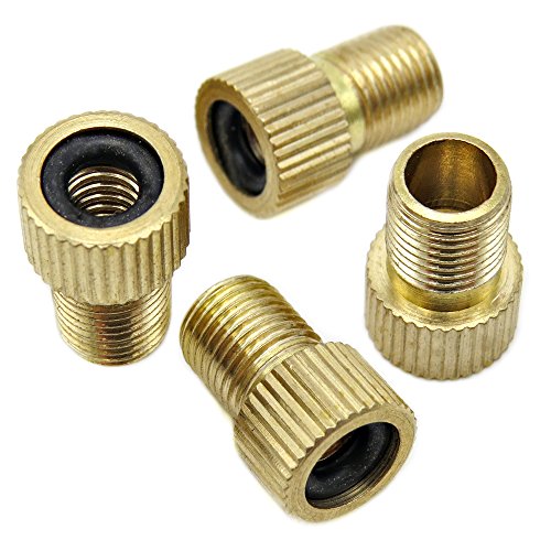 Brass Presta Valve Adapter - Convert Presta to Schrader - Inflate Tire Using Standard Pump or Air Compressor (4 Pack)