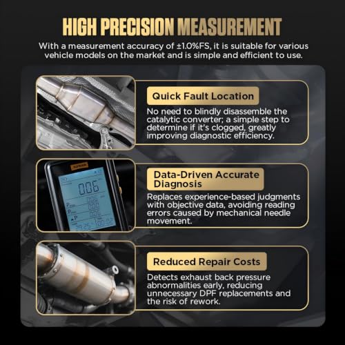 AUTOOL Digital Exhaust Back Pressure Gauge, Exhaust Back Pressure Tester Kit -500~2000mBar for Gasoline Diesel with Adapters & Hoses, Data Holding, Backlit Screen (PT670)