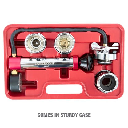 OEMTOOLS 27065 Radiator and Cap Test Kit, Pressure Tester for Coolant System, Tests Pressure Caps and Coolant Systems for Leaks, Works with Many Coolant Systems