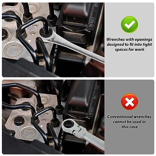 LOSCHEN 10 pcs SAE Ratcheting Wrench Combination Wrench Set 10 Pcs/Set with 72 Teeth, Chrome Vanadium Steel Tubing Ratchet Spanner（US and European Patents） - size: SAE set/10pcs