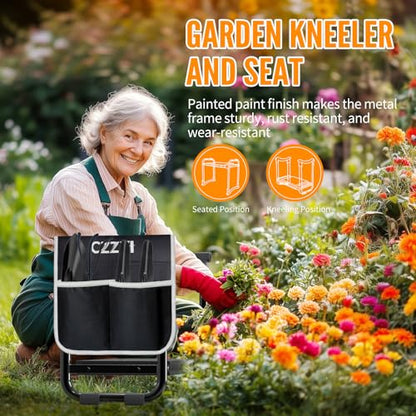 CZZXI Garden Kneeler and Seat, Wider and Thicker Kneeling Pad | Heavy Duty Gardening Stool with Gardening Tool Pouch and Bag, Garden Bench/Chair Gifts for Women, Seniors - color: Black & Gray