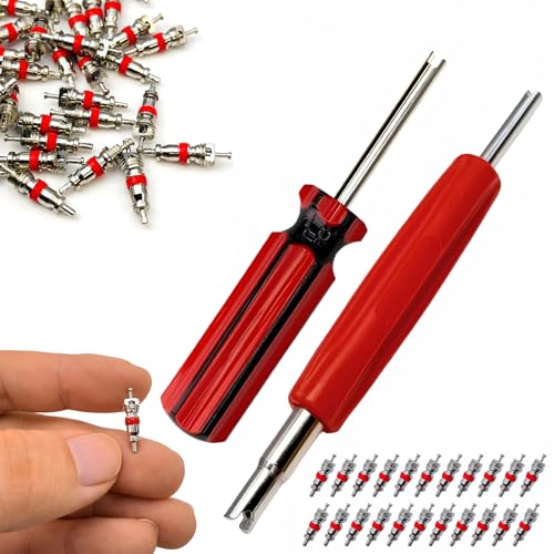 102Pcs Valve Core Removal Tool Set,Premium TPMS Safe, 100Pcs Nickel Plated Schrader Tire Valve Cores for Cars, SUVs, Bike and Bicycle, Trucks, Motorcycles HVAC Applications Tire Repair Tools