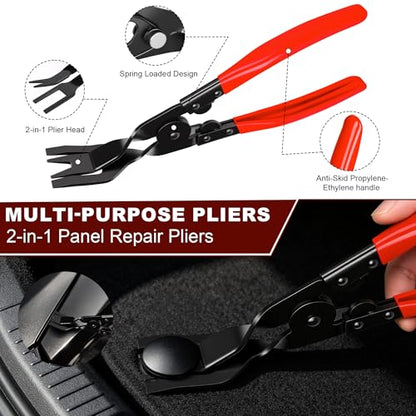 10 Pcs Car Trim Removal Tool Kit with Non-Scratch Plastic Pry Tool and Auto Clip Pliers, Automotive Car Trim Rivet Clip Removal Tool for Door Panel Dashboard Body Repair Kit - Red - color: Red