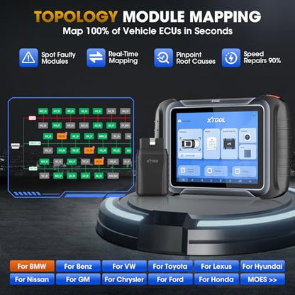 XTOOL D8W Bidirectional Scan Tool with AI-Assisted, 3 Years Free Update, OE-Level Full System Diagnosis, ECU Coding, Topology Scanner, 42+ Reset Services Wireless OBD2 Scanner, CAN FD & DoIP