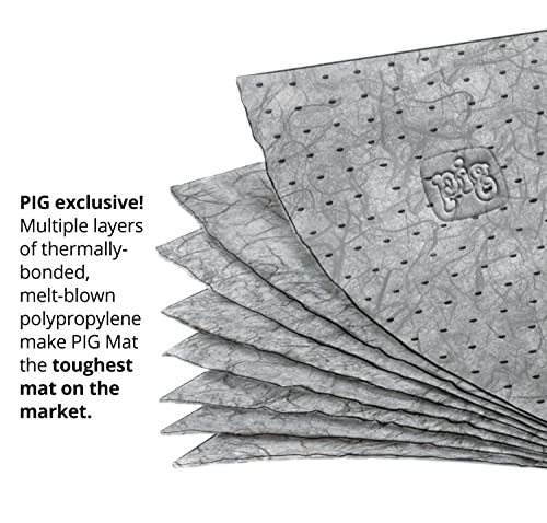 PIG Absorbent Mat Pad in Dispenser Box | 10” W x 13” L | Heavyweight | Absorbs up to 12.8 oz. per pad | 50 Pads per Box | Protect Your Home Garage Basement | PM50837