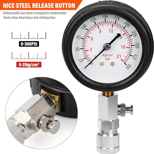 10 Pieces Engine Compression Tester kit with Spark Plug Tester and Metric Imperial Feeler Gauge for Automotives Car Motorcycle Truck with M10 M12 M14 M18 Adapters ﻿