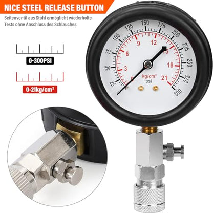 10 Pieces Engine Compression Tester kit with Spark Plug Tester and Metric Imperial Feeler Gauge for Automotives Car Motorcycle Truck with M10 M12 M14 M18 Adapters ﻿