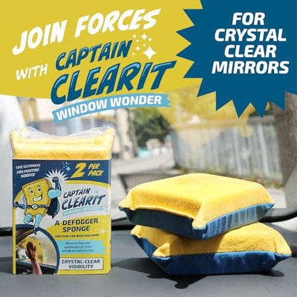JJ KENT Captain Clearit Window Cleaner Sponge for Windshields, 2 Pack | Car window cleaner tool, non-scratch sponge for fog, steam, condensation, mirrors, glass, boats and bathroom surfaces