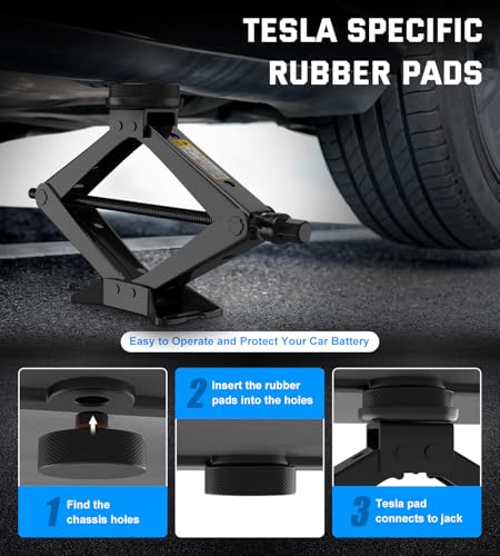 Car Jack for Tesla, 2.5 Ton Car Scissor Jack Kit for Tesla Model Y Model 3/S/X, Tire Changing Kit with 2 Tesla Specific Jack Pads - color: Black