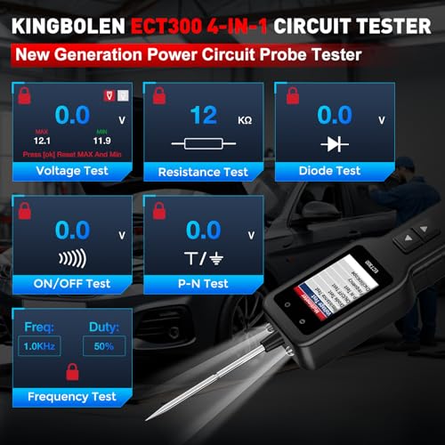 KINGBOLEN ECT300 Automotive Electrical Circuit Tester, 6-32V Car Voltage Test Power Tester,Component Activation, Oscilloscope Display, Measure Voltage Current Resistance Continuity Diode, 16FT Cable | 6-32V Car Voltage Test, Component Activate, Oscillosco