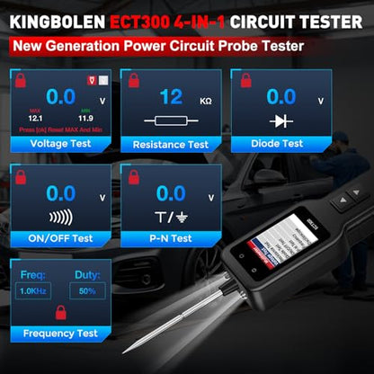 KINGBOLEN ECT300 Automotive Electrical Circuit Tester, 6-32V Car Voltage Test Power Tester,Component Activation, Oscilloscope Display, Measure Voltage Current Resistance Continuity Diode, 16FT Cable | 6-32V Car Voltage Test, Component Activate, Oscillosco