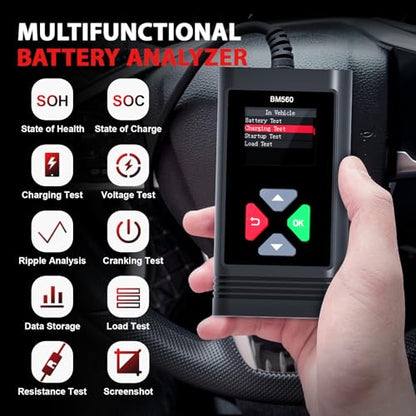 Car Battery Testers 6V 12V BM560 Battery Load Tester, ELMCONFIG 100-2000 CCA Automotive Battery Alternator Battery Analyzer for Truck Motorcycle SUV Boat - color: BM560