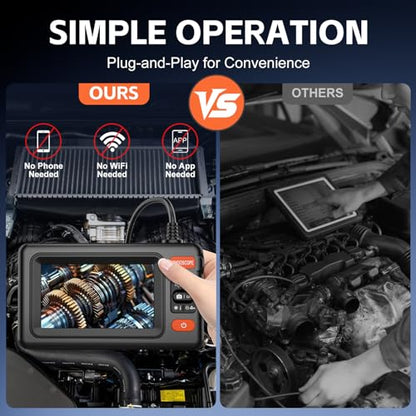Dual Lens Endoscope Camera with Light, 1920P HD Borescope Camera with 4.3" LCD, 8 Adjustable LEDs, 16.4FT Semi-Rigid Cable & 32GB Card-IP67 Waterproof Inspection Borescope for Sewer/Drain/Pipe(Black)
