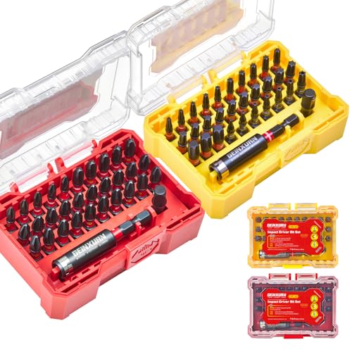 Geinxurn 64Pieces Impact Screwdriver Bits Set, S2 Steel Magnetic Phillips/Security Torx/Torx Muliti Insert Bits Tips Set with Impact Bit Holder and 1/4”Socket Adapter(Storage Box Case) - style: FQ064025-B