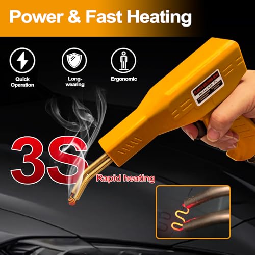 Plastic Welder, 1000PCS Hot Stapler Plastic Welding Kit, Plastic Welder Gun Kit with LED light, AC110v-130v, 6 Types Hot Stapler for Car Bumper and Most Plastic Repair (Yellow)