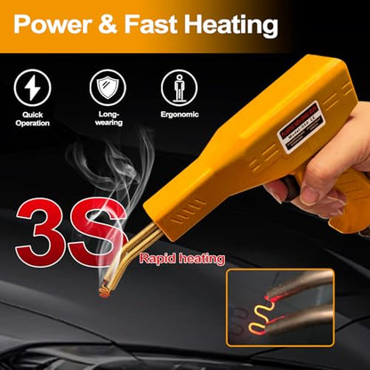 Plastic Welder, 1000PCS Hot Stapler Plastic Welding Kit, Plastic Welder Gun Kit with LED light, AC110v-130v, 6 Types Hot Stapler for Car Bumper and Most Plastic Repair (Yellow)