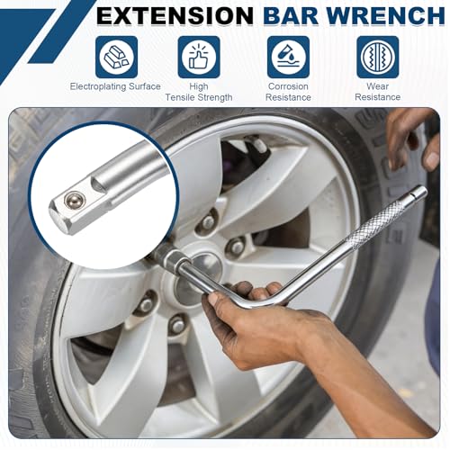 HARFINGTON 2 Pcs Socket Breaker Bar 3/8" Drive 10" Long 50BV30 Alloy Steel L-Shape Extension Bar Axle Nut Socket Wrench Hand Tool for Car Mechanical Equipment Repair, Silver - size: 3/8"x10"