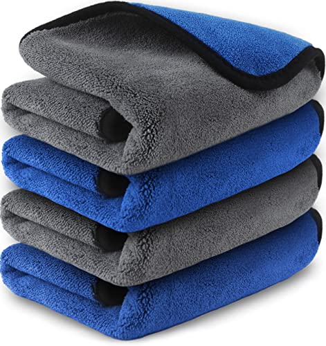 Airlab Microfiber Towels for Cars Wash Drying Thick Plush Cleaning Cloth Auto Detailing Super Absorbent for Interior & Exterior Lint Free, Streak Free, 16" X 16", 800 GSM, Pack of 4 - color: 16 X 16 Inch, Pack of 4, Blue-grey, 800 Gsm