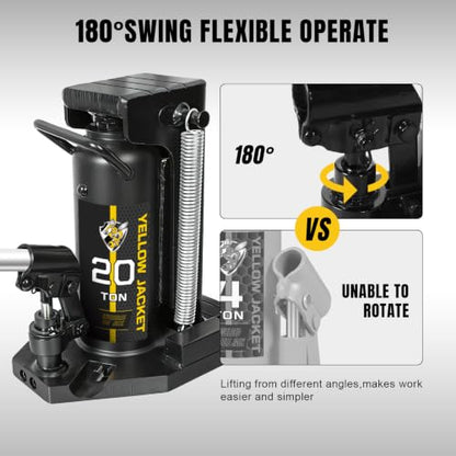 YELLOW JACKET Toe Jack, 20T/10T Hydraulic Toe Jack for Machinery Lifting | Heavy Duty Steel, 0.8"-17" Lift Range, 180° Swivel Handle, Overload Protection, For Auto, Machinery, Farm & Garage - size: 20 Ton Black