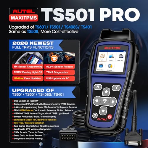 Autel MaxiTPMS TS501 PRO TPMS Programming Tool, 2026 Same as TS508WF TS508 | Up of TS501 TS408S, Relearn Activate Tire Sensors, Program MX-Sensors, Turn Off TPMS Light, Lifetime Free TPMS Tool for DIYer