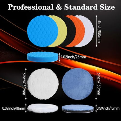 Buffing Polishing Pads 6 Inch,7Pcs 150mm Car Polishing Pads with Wool and Microfiber for Compound, Waxing, and Finishing