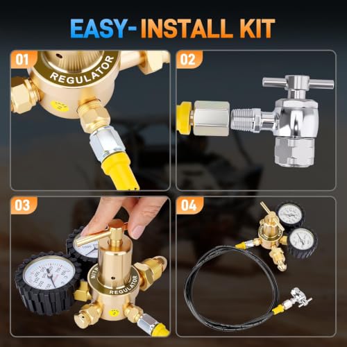 Nitrogen Regulator Kit, 4000PSI Nitrogen Shock Fill Tool with No-Loss Schrader Chuck & Gauge, for Shock Absorbers, Compatible with Dirt Bike, ATV, UTV, Honda, Kawasaki, Yamaha